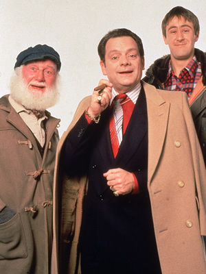 Only Fools And Horses. Image shows from L to R: Uncle Albert (Buster Merryfield), Del (David Jason), Rodney (Nicholas Lyndhurst). Copyright: BBC