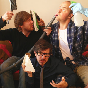 Pappy's Flatshare Slamdown Podcast. Image shows from L to R: Tom Parry, Matthew Crosby, Ben Clark