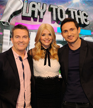 Play To The Whistle. Image shows from L to R: Bradley Walsh, Holly Willoughby, Frank Lampard. Copyright: Hungry Bear Media