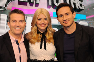 Play To The Whistle. Image shows from L to R: Bradley Walsh, Holly Willoughby, Frank Lampard. Copyright: Hungry Bear Media