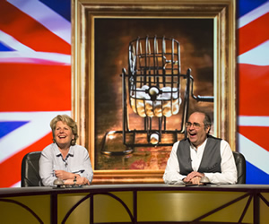 QI. Image shows from L to R: Sandi Toksvig, Danny Baker. Copyright: TalkbackThames