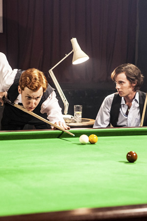 The Rack Pack. Image shows from L to R: Steve Davis (Will Merrick), Alex Higgins (Luke Treadaway). Copyright: Zeppotron