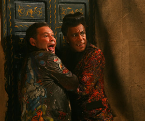 Red Dwarf. Image shows from L to R: Lister (Craig Charles), Cat (Danny John-Jules). Copyright: Grant Naylor Productions / BBC