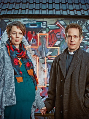 Rev.. Image shows from L to R: Alex Smallbone (Olivia Colman), Rev Adam Smallbone (Tom Hollander). Copyright: Big Talk Productions