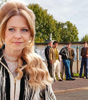 Rock & Chips. Image shows from L to R: Joan Trotter (Kellie Bright), Jumbo Mills (Lee Long), Trigger (Lewis Osborne), Del Boy (James Buckley), Boycie (Stephen Lloyd). Copyright: Shazam Productions / BBC