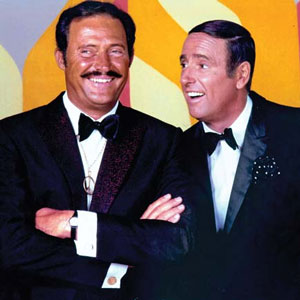 Dan Rowan (left) and Dick Martin, hosts of the television comedy and variety show Rowan & Martin's Laugh-in. © National Broadcasting Company, Inc