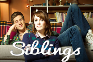 Siblings. Image shows from L to R: Dan (Tom Stourton), Hannah (Charlotte Ritchie). Copyright: Bwark Productions