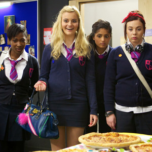 Some Girls. Image shows from L to R: Viva (Adelayo Adedayo), Amber (Alice Felgate), Saz (Mandeep Dhillon), Holli (Natasha Jonas). Copyright: Hat Trick Productions Some Girls. Image shows from L to R: Viva (Adelayo Adedayo), Amber (Alice Felgate), Saz (Mandeep Dhillon), Holli (Natasha Jonas). Copyright: Hat Trick Productions