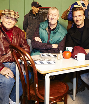 Only Fools And Horses - Sport Relief. Image shows from L to R: Del (David Jason), Rodney (Nicholas Lyndhurst), David Beckham. Copyright: BBC