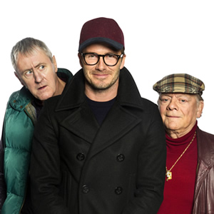 Only Fools And Horses - Sport Relief. Image shows from L to R: Rodney (Nicholas Lyndhurst), David Beckham, Del (David Jason). Copyright: BBC