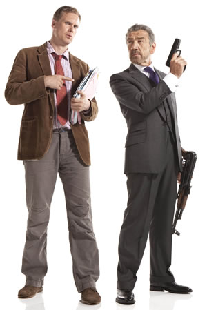 Spy. Image shows from L to R: Tim (Darren Boyd), The Examiner (Robert Lindsay). Copyright: Hat Trick Productions