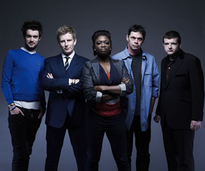 Stand Up For The Week. Image shows from L to R: Jack Whitehall, Patrick Kielty, Andi Osho, Rich Hall, Kevin Bridges. Copyright: Open Mike Productions