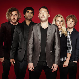 Stand Up For The Week. Image shows from L to R: Seann Walsh, Paul Chowdhry, Jon Richardson, Sara Pascoe, Josh Widdicombe. Copyright: Open Mike Productions