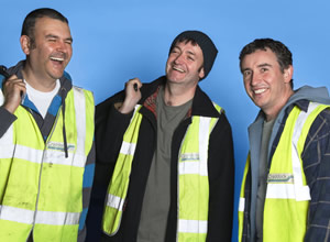 Sunshine. Image shows from L to R: Andy (Phil Mealey), Bob (Craig Cash), Bing Crosby (Steve Coogan). Copyright: Jellylegs / BBC