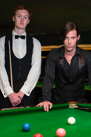 The Rack Pack. Image shows from L to R: Steve Davis (Will Merrick), Alex Higgins (Luke Treadaway). Copyright: Zeppotron