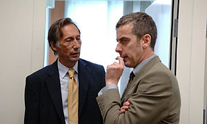 The Thick Of It. Image shows from L to R: Hugh Abbot (Chris Langham), Malcolm Tucker (Peter Capaldi). Copyright: BBC