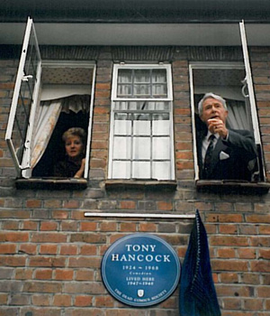 Blue plaque to Tony Hancock unveiled, May 1992.. Ernie Wise