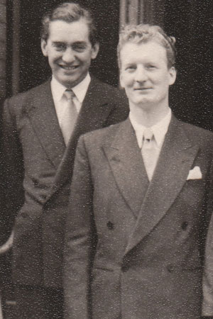 Tony Hancock and Larry Stephens on Stephens's wedding day. Image shows from L to R: Tony Hancock, Larry Stephens