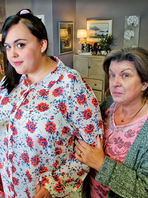 Two Doors Down. Image shows from L to R: Sophie (Sharon Rooney), Christine (Elaine C. Smith). Copyright: BBC