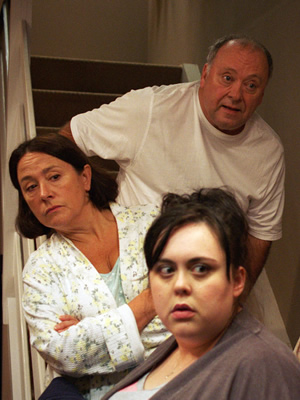 Two Doors Down. Image shows from L to R: Beth (Arabella Weir), Eric (Alex Norton), Sophie (Sharon Rooney). Copyright: BBC