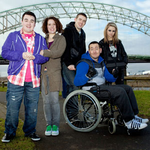 Two Pints Of Lager And A Packet Of Crisps. Image shows from L to R: Tim (Luke Gell), Donna Henshaw (Natalie Casey), Billy (Freddie Hogan), Gary 'Gaz' Wilkinson (Will Mellor), Cassie (Georgia Henshaw). Copyright: BBC