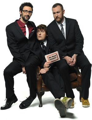 We Need Answers. Image shows from L to R: Mark Watson, Tim Key, Alex Horne. Copyright: BBC