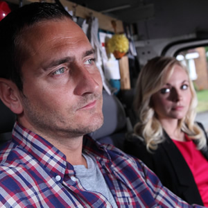 White Van Man. Image shows from L to R: Ollie (Will Mellor), Emma (Georgia Tennant). Copyright: ITV Studios