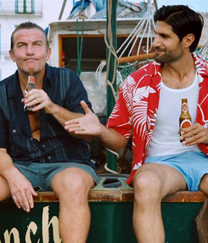 SunTrap. Image shows from L to R: Brutus (Bradley Walsh), Woody (Kayvan Novak). Copyright: Happy Tramp Productions