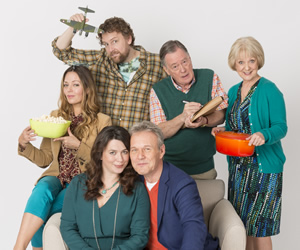 You, Me & Them. Image shows from L to R: Debs Mason (Daisy Beaumont), Lauren Grey (Eve Myles), Keith Mason (Marcus Garvey), Ed Walker (Anthony Head), Clive Grey (Jeff Rawle), Emma Grey (Susie Blake). Copyright: Hat Trick Productions