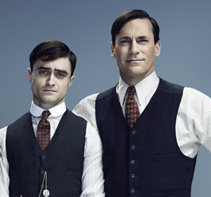 A Young Doctor's Notebook. Image shows from L to R: Young Doctor (Daniel Radcliffe), Older Doctor (Jon Hamm). Copyright: Big Talk Productions