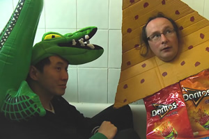 A Load Of Croc. Image shows from L to R: Croc (William Lee), Dorito Fish (Michael Brunström). Copyright: Turtle Canyon Comedy