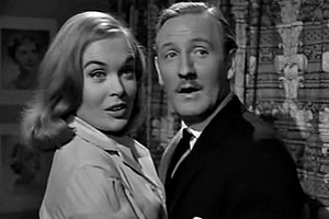 A Weekend With Lulu. Image shows from L to R: Deirdre Bell (Shirley Eaton), Timothy Grey (Leslie Phillips)