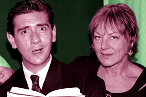 Adrian Mole: The Wilderness Years. Image shows from L to R: Harry McEntire, Sue Townsend. Copyright: Pier Productions