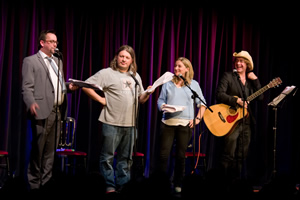 AIOTM. Image shows from L to R: Dan Tetsell, Richard Herring, Emma Kennedy, Christian Reilly. Copyright: Mat Ricardo