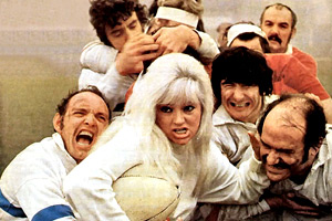 All Our Saturdays. Image shows from L to R: Stan Maycock (Norman Jones), Di Dorkins (Diana Dors), Frank Bosomworth (Anthony Jackson), Ken Hicks (Tony Caunter). Copyright: Yorkshire Television