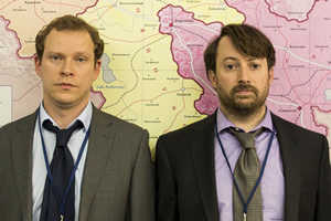 Ambassadors. Image shows from L to R: Neil Tilly (Robert Webb), Keith Davis (David Mitchell)