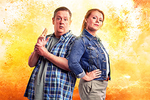 Murder, They Hope. Image shows left to right: Terry (Johnny Vegas), Gemma (Sian Gibson)