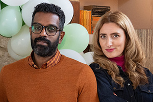 Avoidance. Image shows left to right: Jonathan (Romesh Ranganathan), Claire (Jessica Knappett). Credit: Ranga Bee