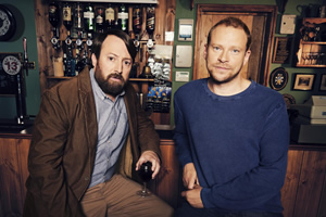 Back. Image shows from L to R: Stephen (David Mitchell), Andrew (Robert Webb)