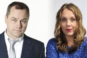 Image shows from L to R: Jack Dee, Kerry Godliman. Copyright: Open Mike Productions