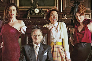 Bad Sugar. Image shows from L to R: Lucy Cauldwell (Sharon Horgan), Ralphfred Cauldwell (David Bradley), Joan Cauldwell (Olivia Colman), Daphne Cauldwell (Julia Davis). Copyright: Tiger Aspect Productions