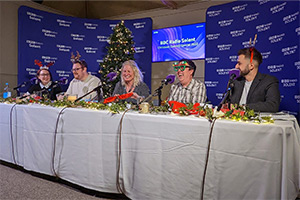 BBC Radio Solent Special: Christmas Comedy Special. Image shows left to right: Peebs Collier, Paul Cox, Sam Fraser, Paul McCaffrey, Daniel Edison