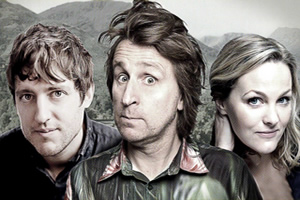 Be Lucky. Image shows from L to R: Dylan (Elis James), Gabriel (Milton Jones), Ruth (Jo Joyner). Copyright: The Rubber Chicken