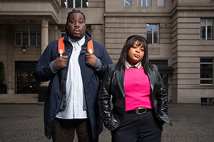 Black Ops. Image shows left to right: Kayode 'Kay' Ogundare (Hammed Animashaun), Dominique 'Dom' Archibald (Gbemisola Ikumelo)