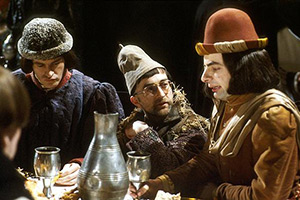 Blackadder. Image shows left to right: Percy (Tim McInnerny), Baldrick (Tony Robinson), Edmund, Duke of Edinburgh (Rowan Atkinson)