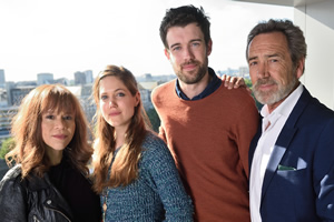 Bounty Hunters. Image shows from L to R: Nina Morales (Rosie Perez), Leah Walker (Charity Wakefield), Barnaby Walker (Jack Whitehall), Nigel Walker (Robert Lindsay). Copyright: Cave Bear Productions