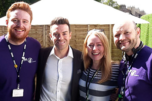 Breaking The News. Image shows from L to R: Chris Quilietti, Des Clarke, Lauren Mackay, David Flynn