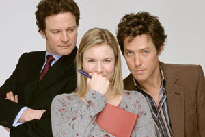 Bridget Jones: The Edge Of Reason. Image shows from L to R: Mark Darcy (Colin Firth), Bridget Jones (Renée Zellweger), Daniel Cleaver (Hugh Grant). Copyright: Working Title Films / Universal Pictures