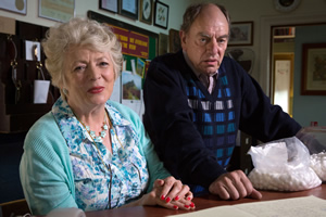 Broken Biscuits. Image shows from L to R: Brenda (Alison Steadman), Roger (Alun Armstrong). Copyright: Jellylegs