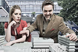 Campus. Image shows from L to R: Georgina 'George' Bryan (Katherine Ryan), Jonty de Wolfe (Andy Nyman). Copyright: Monicker Pictures